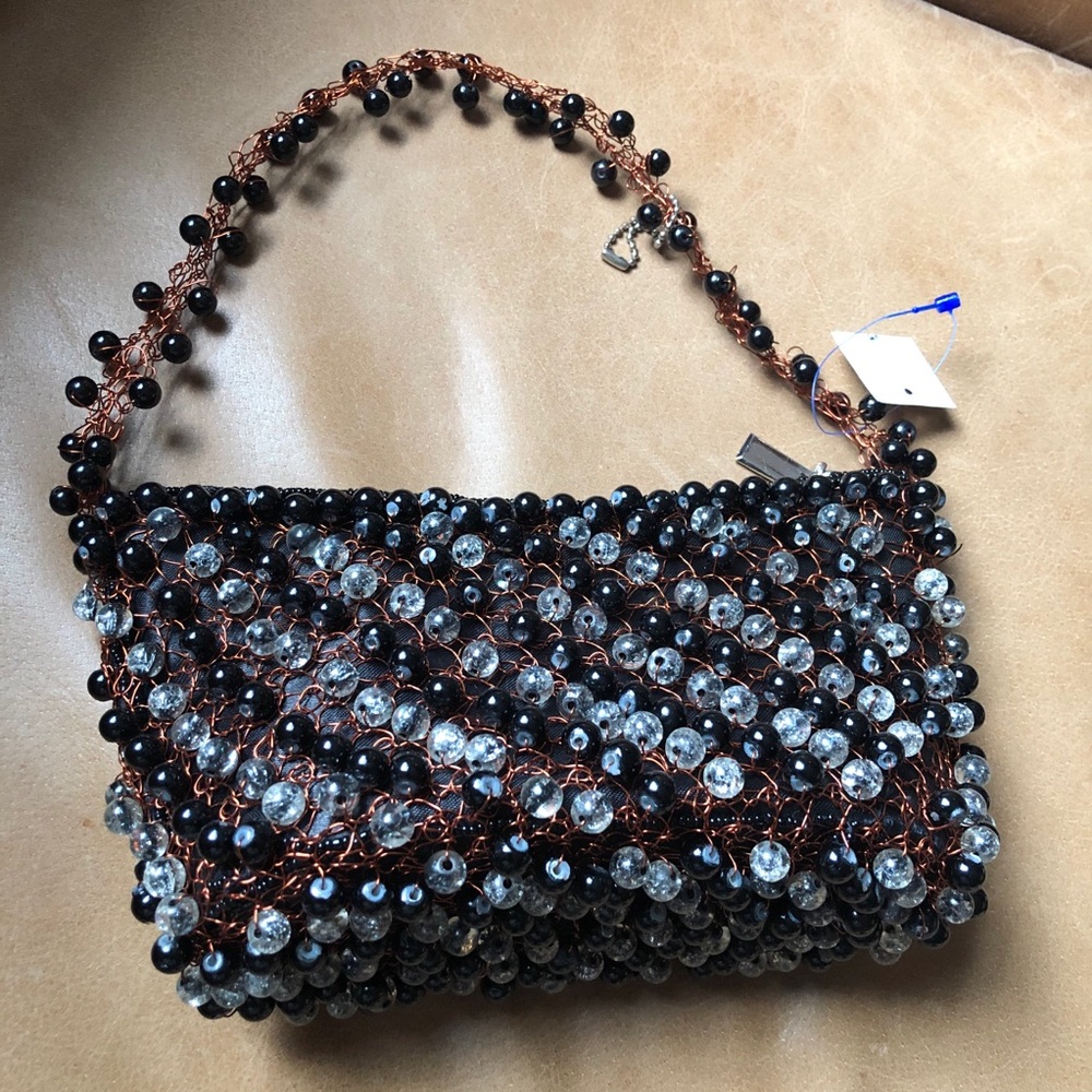 Hand beaded wire mesh bag